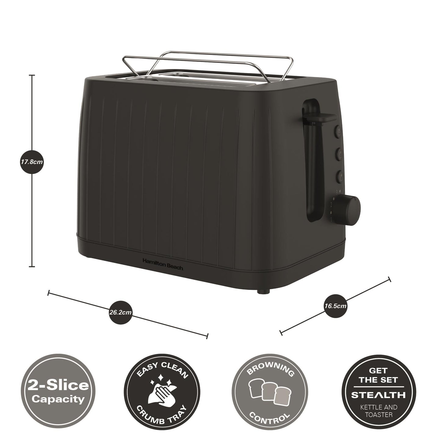 Hamilton Beach Stealth 2 Slice Textured Toaster Matte Black